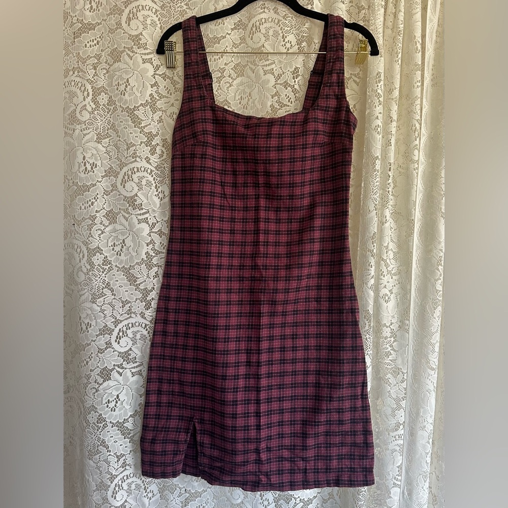 Volcom Plaid Slit Hem Mini Tank Dress